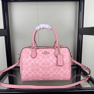 Coach Rowan Satchel Bag In Signature Canvas Powder/Pink